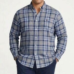POLO RALPH LAUREN 2XB Plaid Button Down Shirt Grey Blue Big Tall Business Casual